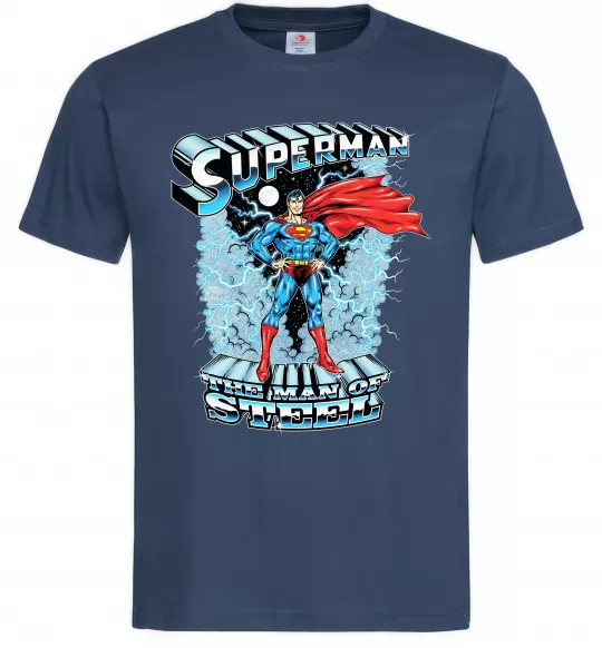 Мужская футболка The man of steel Темно-синий фото