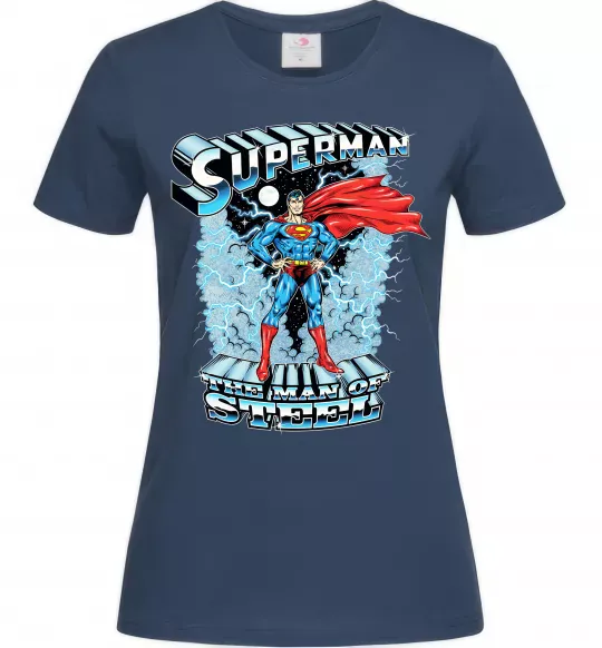 Женская футболка The man of steel Темно-синий фото
