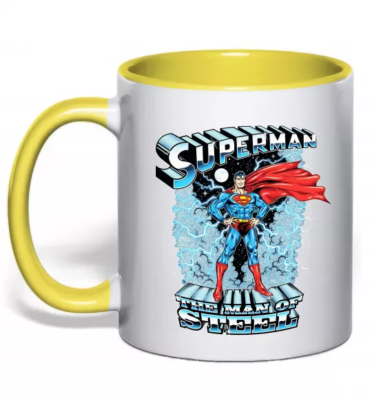 Чашка з кольоровою ручкою The man of steel Сонячно жовтий фото