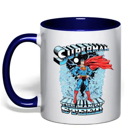 Чашка з кольоровою ручкою The man of steel Глибокий темно-синій фото