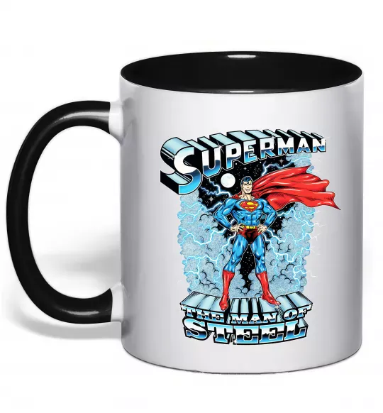 Чашка з кольоровою ручкою The man of steel Чорний фото