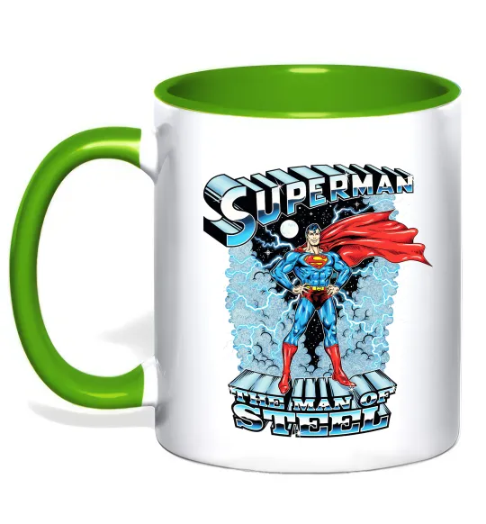 Чашка с цветной ручкой The man of steel Лаймовый фото
