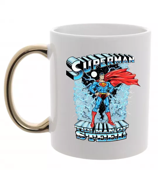 Чашка з кольоровою ручкою The man of steel Золото фото