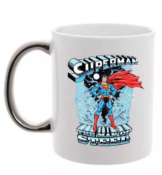 Чашка з кольоровою ручкою The man of steel Срібло фото