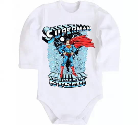 Дитячий бодік The man of steel Білий фото