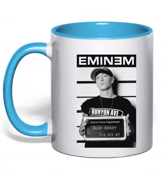 Чашка с цветной ручкой Eminem in police Голубой фото