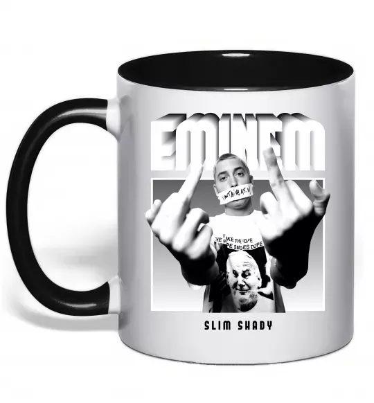 Чашка з кольоровою ручкою Slim shady Чорний фото