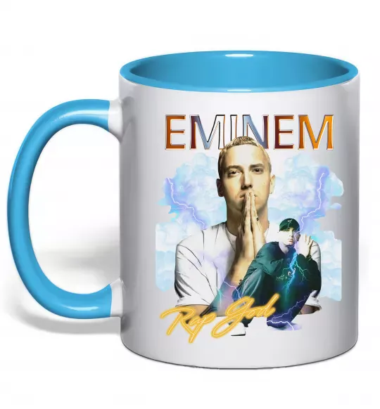 Чашка с цветной ручкой Eminem Rap God Голубой фото