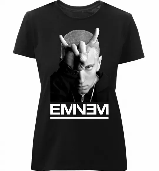 Женская премиум футболка Eminem чорно-білий Черный фото