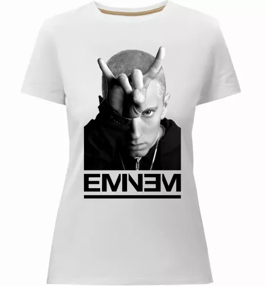 Женская премиум футболка Eminem чорно-білий Белый фото