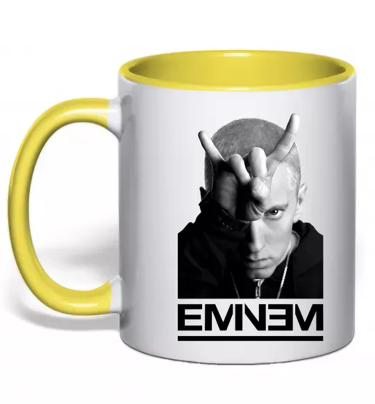 Чашка с цветной ручкой Eminem чорно-білий Солнечно желтый фото