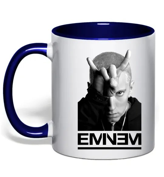 Чашка с цветной ручкой Eminem чорно-білий Глубокий темно-синий фото