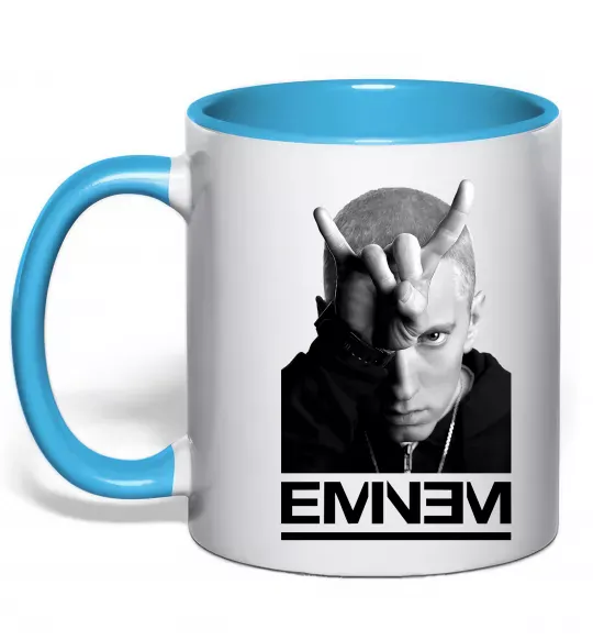 Чашка с цветной ручкой Eminem чорно-білий Голубой фото