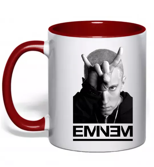 Чашка с цветной ручкой Eminem чорно-білий Красный фото