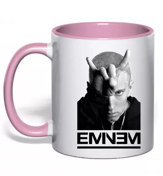 Чашка с цветной ручкой Eminem чорно-білий Нежно розовый фото