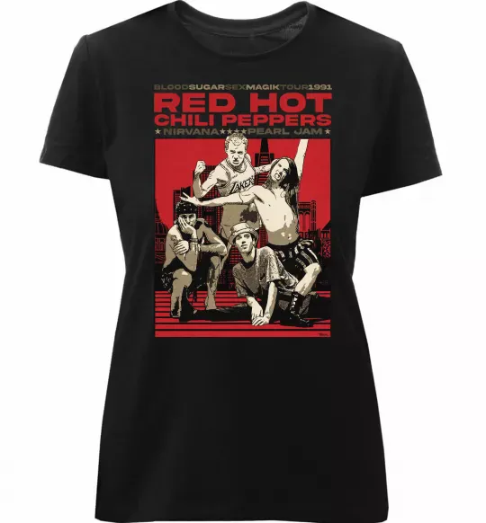 Женская премиум футболка RHCP 1991 tour Черный фото