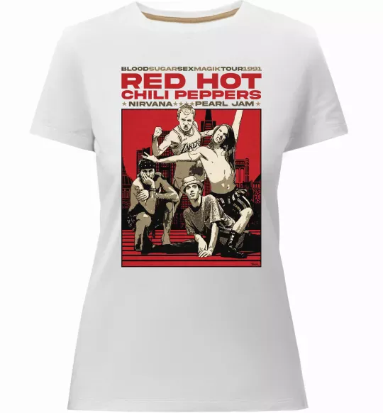 Женская премиум футболка RHCP 1991 tour Белый фото