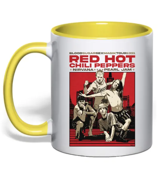 Чашка з кольоровою ручкою RHCP 1991 tour Лимонний фото