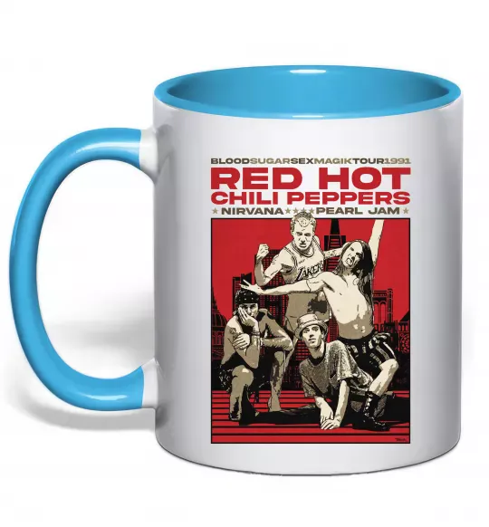 Чашка с цветной ручкой RHCP 1991 tour Голубой фото