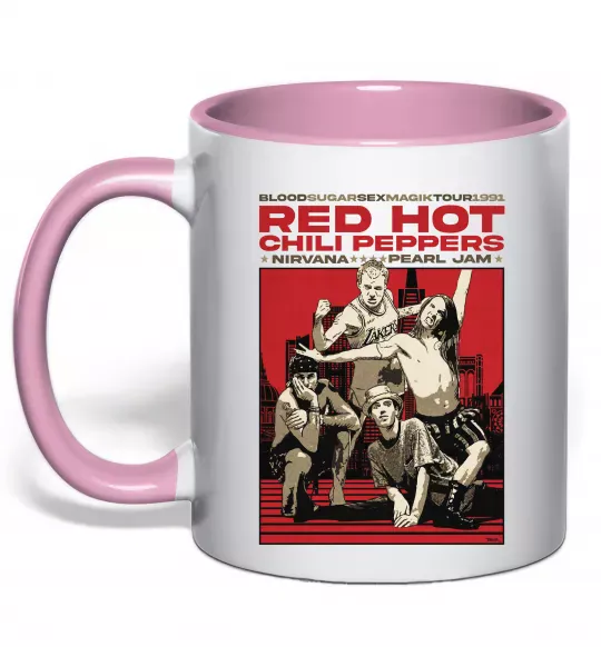 Чашка с цветной ручкой RHCP 1991 tour Нежно розовый фото