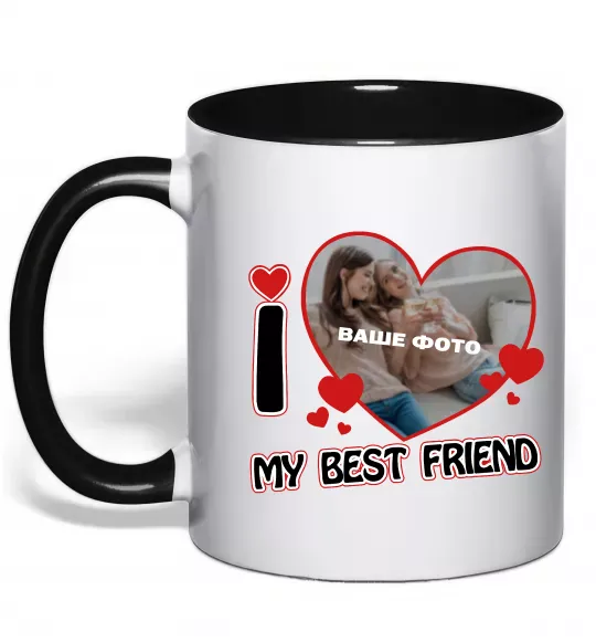 Чашка з кольоровою ручкою I love my best friend Чорний фото
