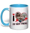 Чашка з кольоровою ручкою I love my best friend Блакитний фото