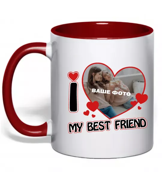 Чашка з кольоровою ручкою I love my best friend Червоний фото