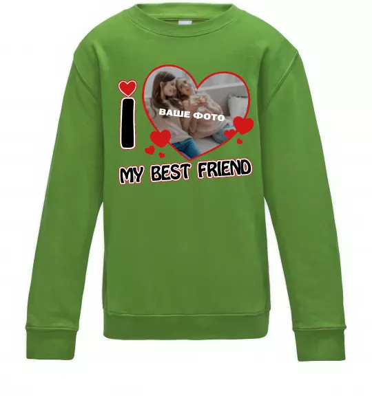Дитячий світшот I love my best friend Лаймовий фото
