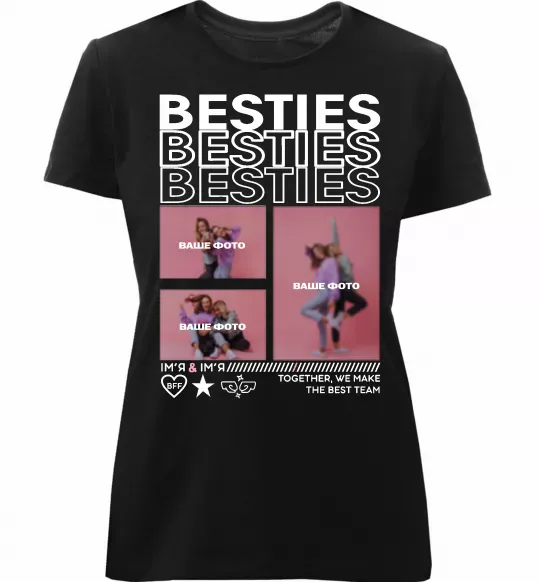 Жіноча преміум футболка Besties індивідуальний колаж Чорний фото