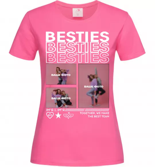 Женская футболка Besties індивідуальний колаж Ярко-розовый фото