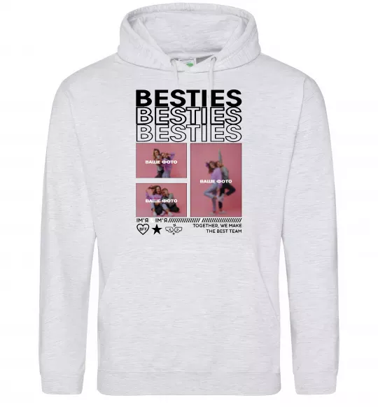 Женская толстовка (худи) Besties індивідуальний колаж Серый меланж фото