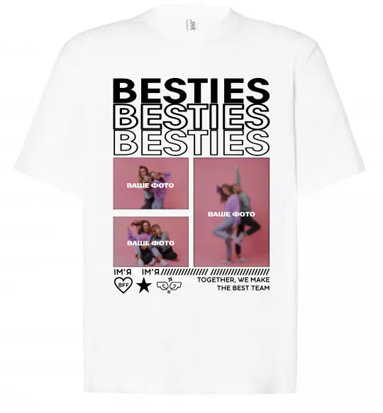 Футболка Оверсайз Besties індивідуальний колаж Білий фото