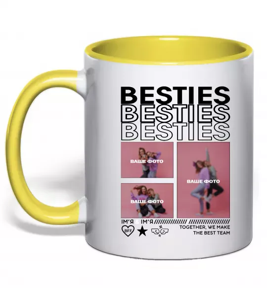Чашка з кольоровою ручкою Besties індивідуальний колаж Сонячно жовтий фото