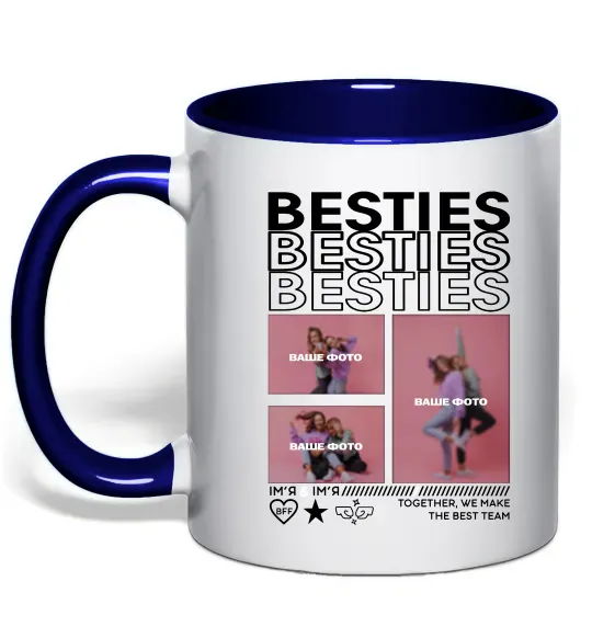 Чашка з кольоровою ручкою Besties індивідуальний колаж Глибокий темно-синій фото