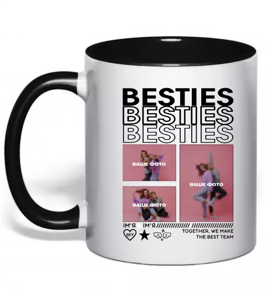 Чашка з кольоровою ручкою Besties індивідуальний колаж Чорний фото