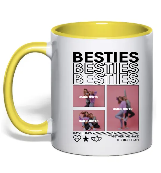Чашка с цветной ручкой Besties індивідуальний колаж Лимонный фото