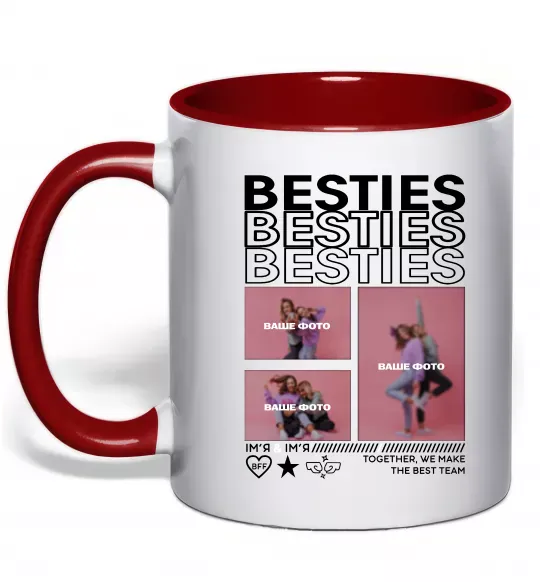 Чашка з кольоровою ручкою Besties індивідуальний колаж Червоний фото