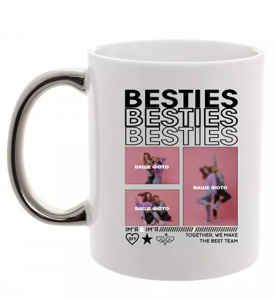 Чашка з кольоровою ручкою Besties індивідуальний колаж Срібло фото