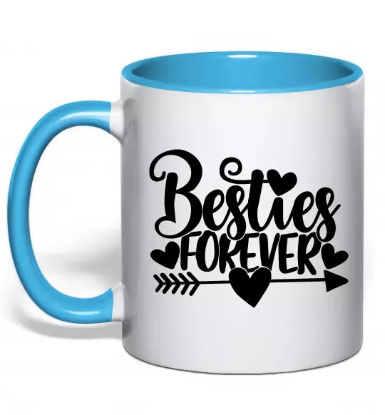 Чашка с цветной ручкой Besties forever Голубой фото