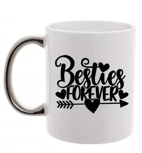 Чашка с цветной ручкой Besties forever Серебро фото