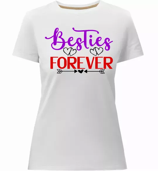 Женская премиум футболка Besties forever кольоровий напис Белый фото