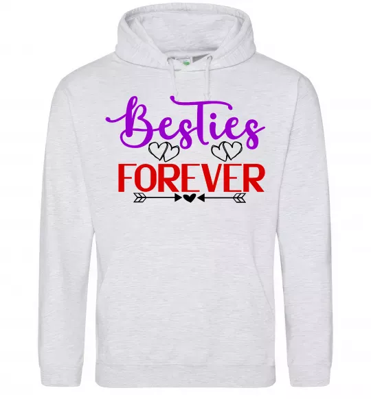 Женская толстовка (худи) Besties forever кольоровий напис Серый меланж фото
