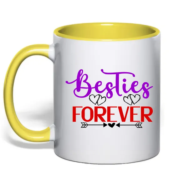 Чашка с цветной ручкой Besties forever кольоровий напис Лимонный фото