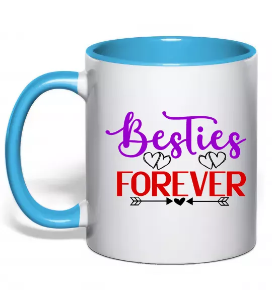 Чашка з кольоровою ручкою Besties forever кольоровий напис Блакитний фото