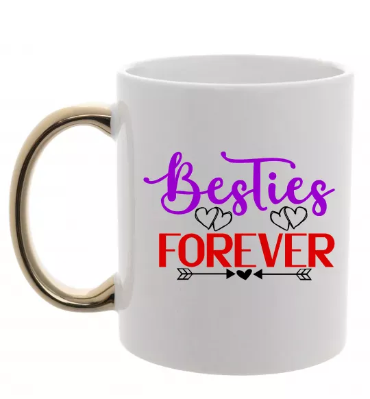 Чашка з кольоровою ручкою Besties forever кольоровий напис Золото фото