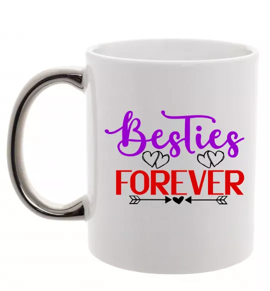 Чашка з кольоровою ручкою Besties forever кольоровий напис Срібло фото