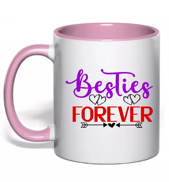 Чашка з кольоровою ручкою Besties forever кольоровий напис Ніжно рожевий фото