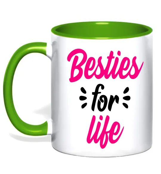 Чашка з кольоровою ручкою Besties for life Лаймовий фото