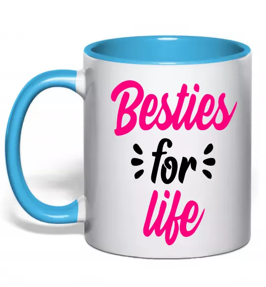 Чашка с цветной ручкой Besties for life Голубой фото