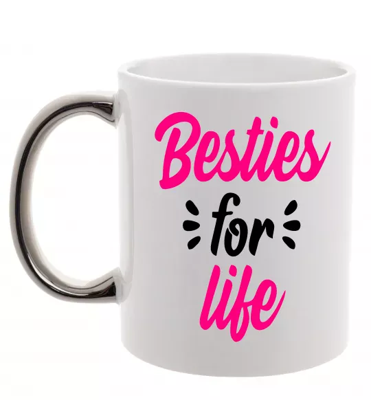 Чашка с цветной ручкой Besties for life Серебро фото